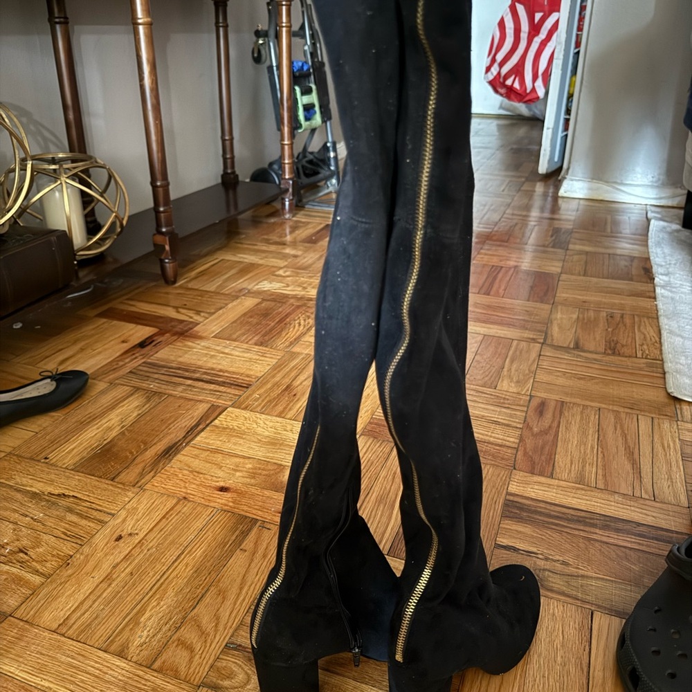 Guess Black Over-the-Knee Boots with Gold Zipper
